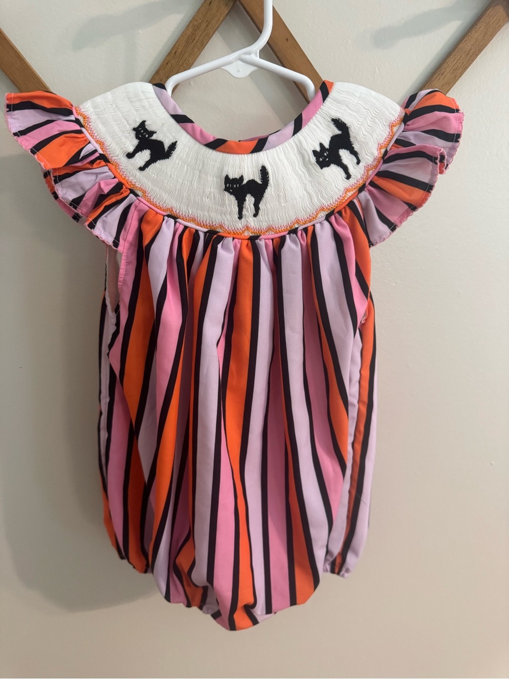 Halloween Scaredy Cat Smocked Bubble Romper